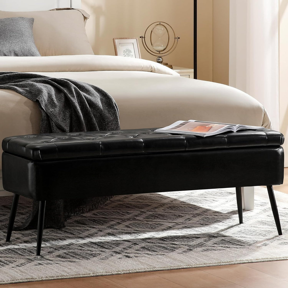 Leather Storage Ottoman Bench,End of Bed Bench for Living Room Bedroom Dinning Room