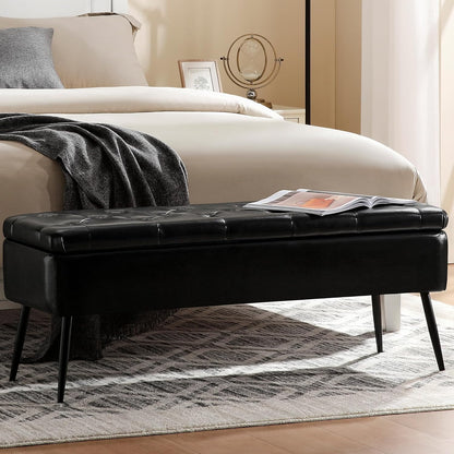 Leather Storage Ottoman Bench,End of Bed Bench for Living Room Bedroom Dinning Room