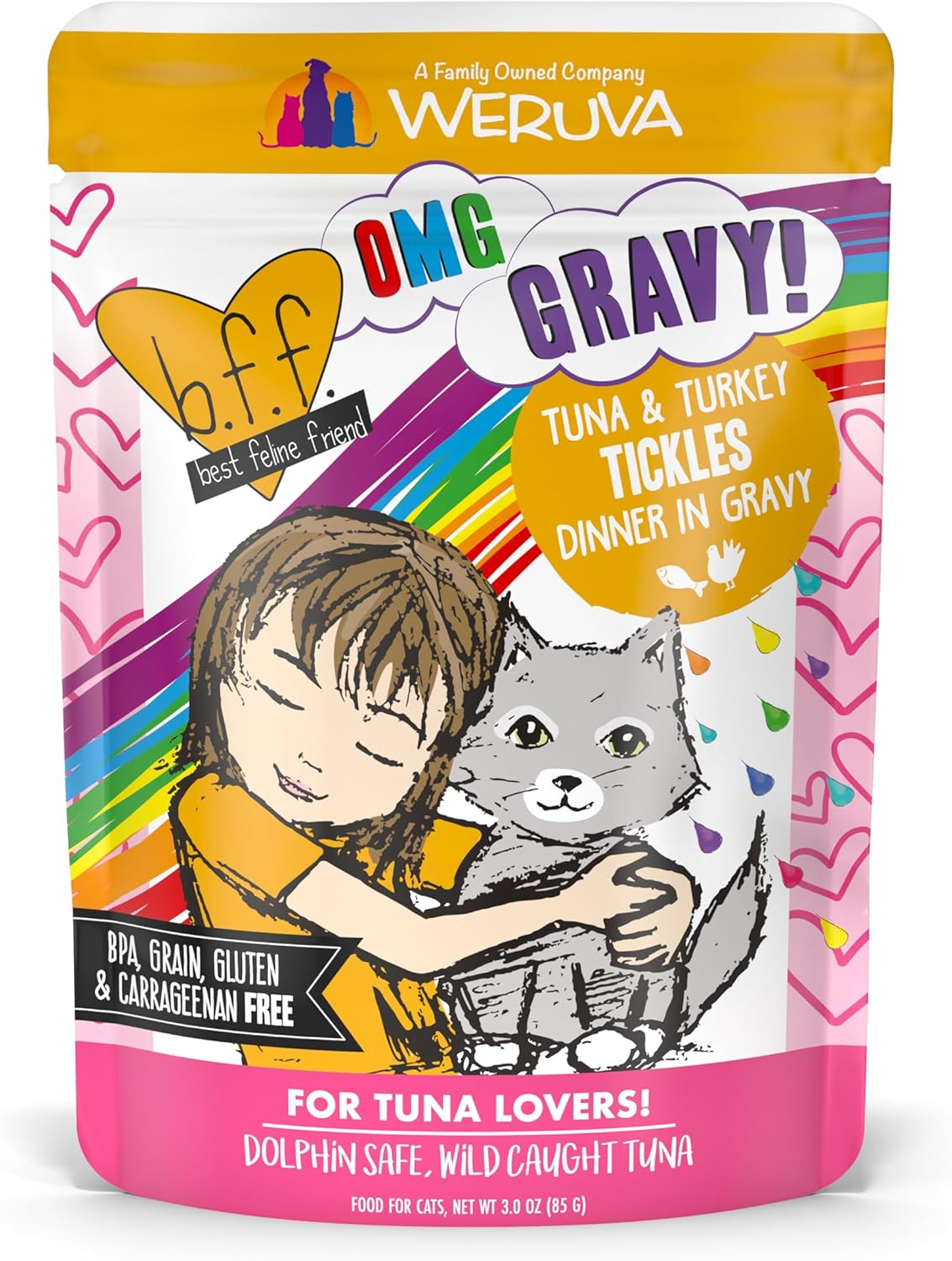 Weruva B.F.F. OMG - Best Feline Friend Oh My Gravy!, Tuna & Turkey Tickles with Tuna & Turkey in