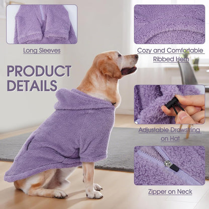 IDOMIK Fuzzy Dog Sweater with Adjustable Hood, Warm Fleece Dog Sweater Hoodie with Harness Hole &