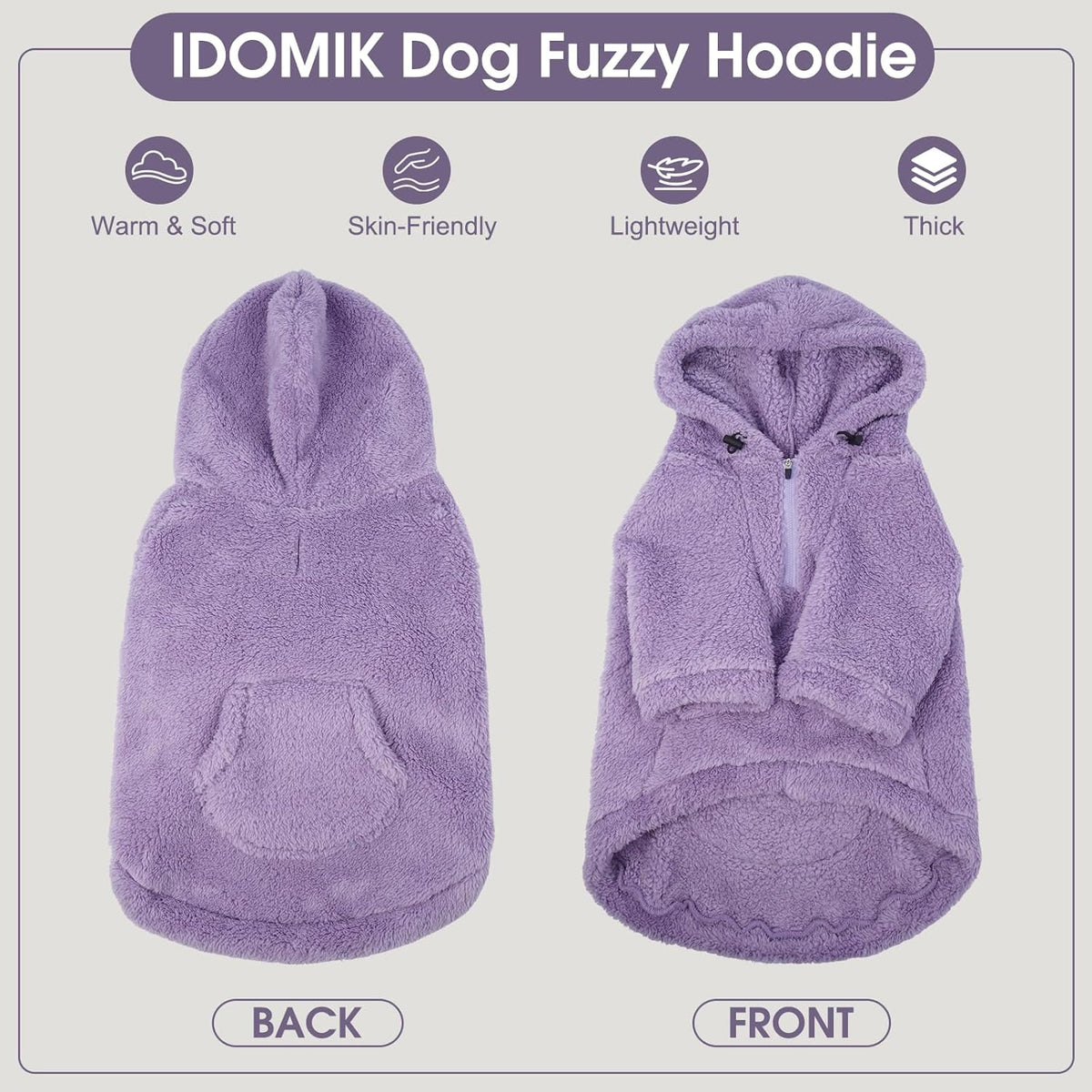 IDOMIK Fuzzy Dog Sweater with Adjustable Hood, Warm Fleece Dog Sweater Hoodie with Harness Hole &