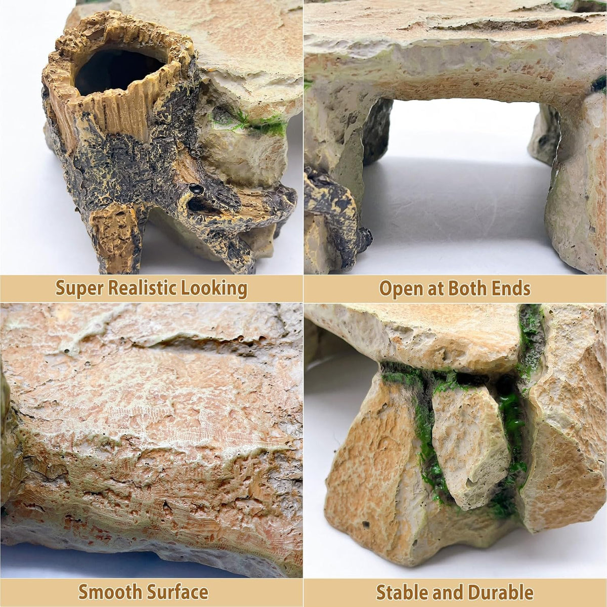 BNOSDM Reptile Hide Cave, Turtle Basking Platform, Terrarium Resin Rock Decor, Lizard Hideout Rocks