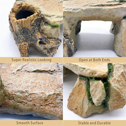 BNOSDM Reptile Hide Cave, Turtle Basking Platform, Terrarium Resin Rock Decor, Lizard Hideout Rocks