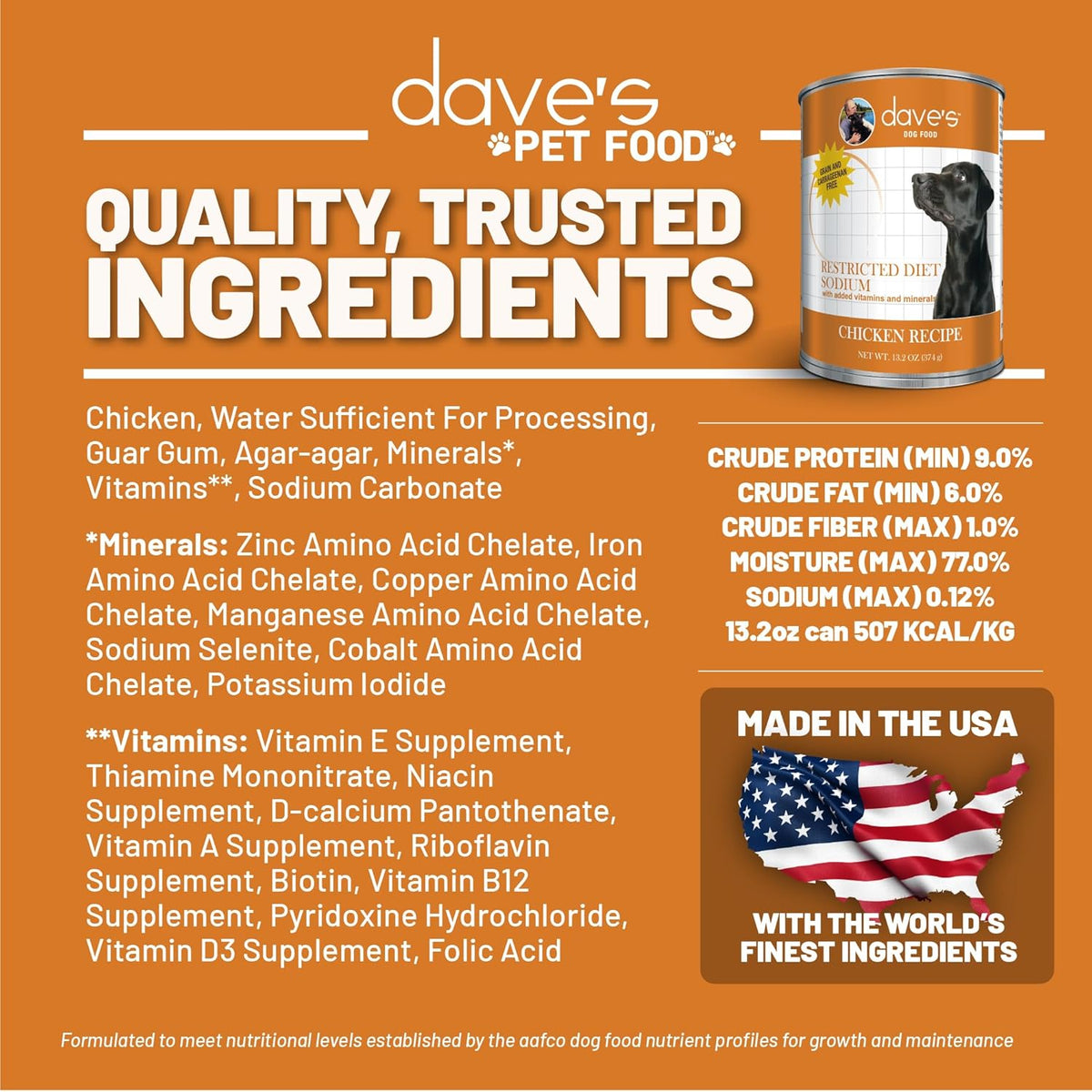 Dave's Pet Food Restricted Sodium Diet for Dogs, Chicken Pate Recipe, 13.2 oz Canned Dog Food, Case