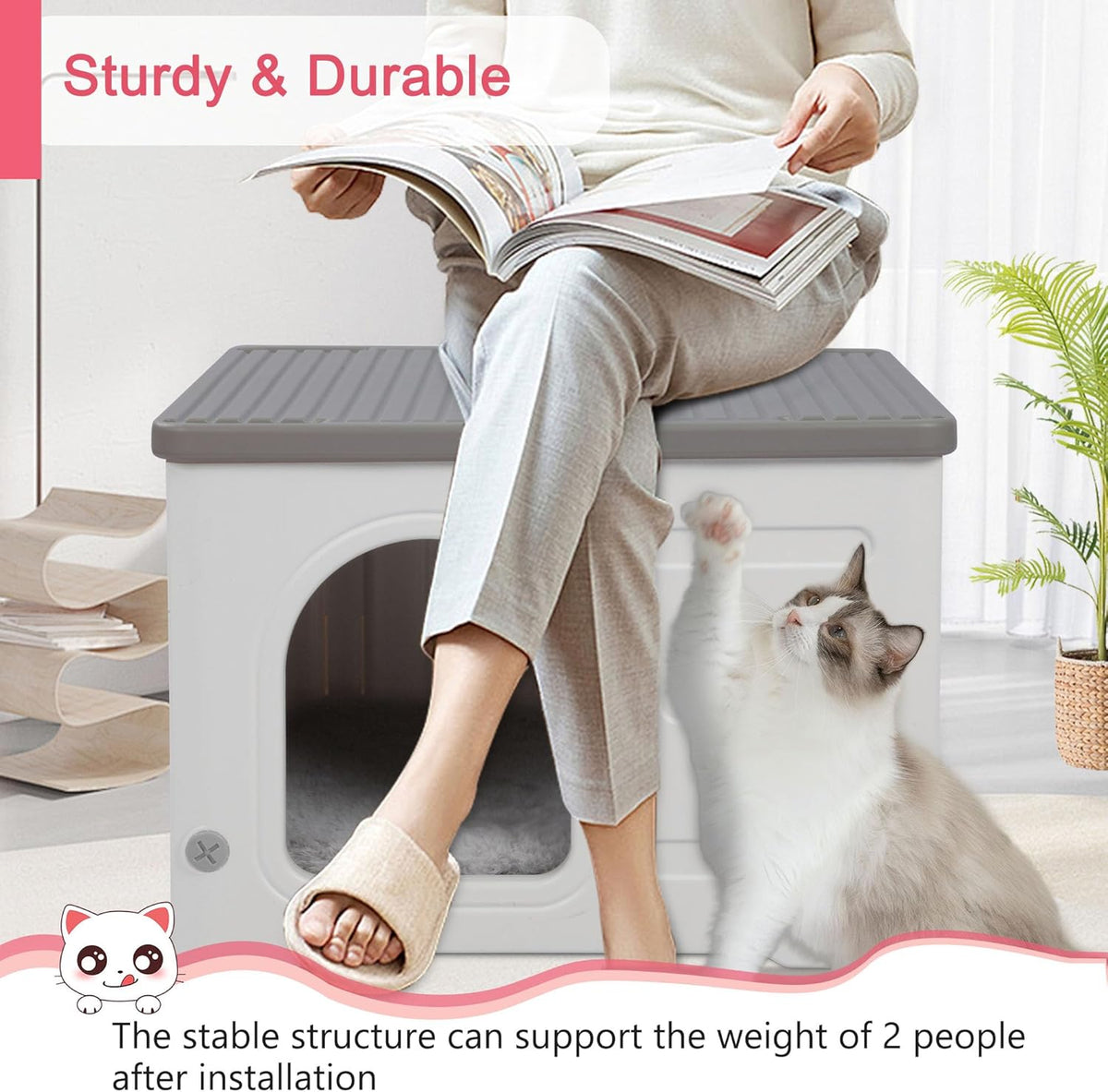 Rockever Plastic Cat House Outdoor with Escape Door, Waterproof Feral Cat House Outdoor Indoor
