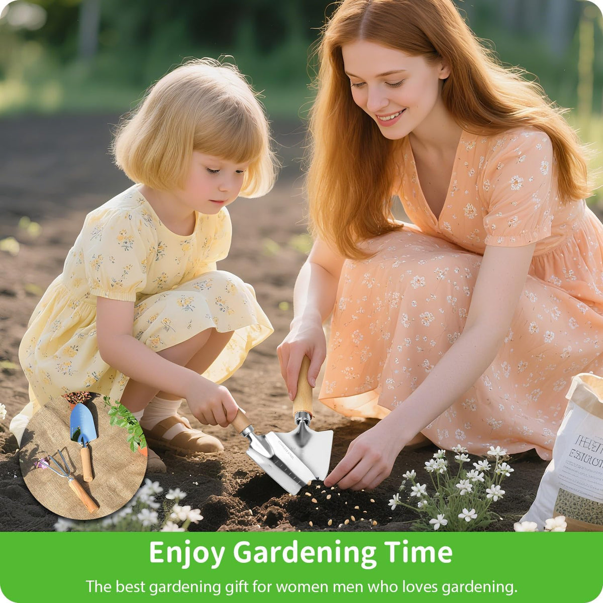 Garden Tool Set, 2 Pieces Stainless Steel Heavy Duty Garden Tools, Gardening Kit with Wooden Handle