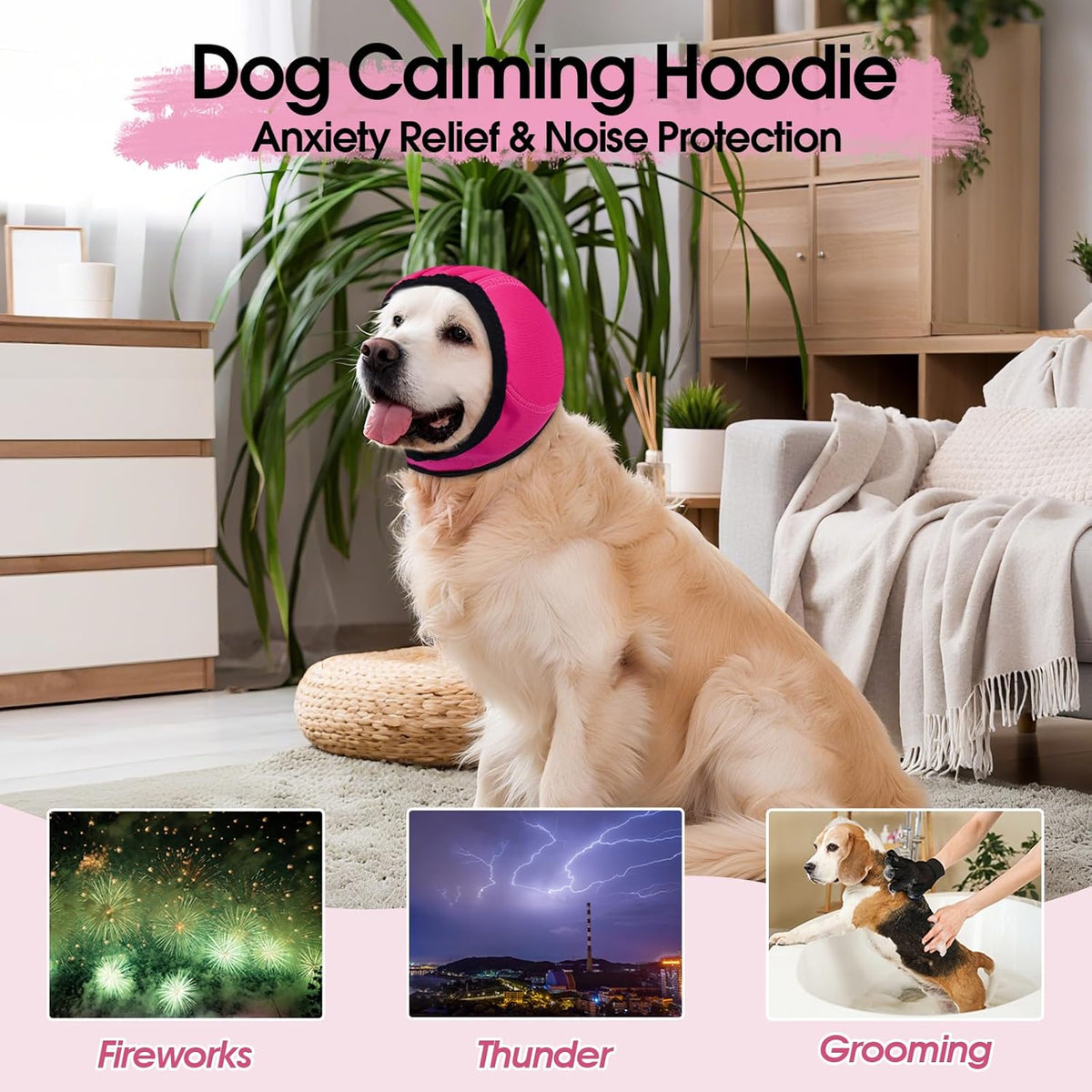 Dog Calming Hoodie, Dog Ear Muffs Noise Protection & Anxiety Relief, No Shake Ear Wraps for Dogs