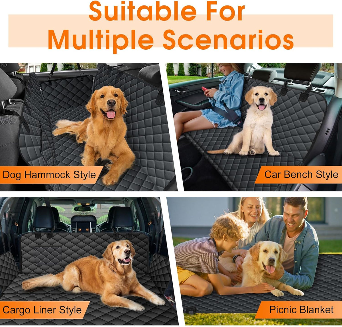 Waterproof Dog Car Seat Cover for Back Seat - Durable, Scratch Proof Pet Hammock with Nonslip