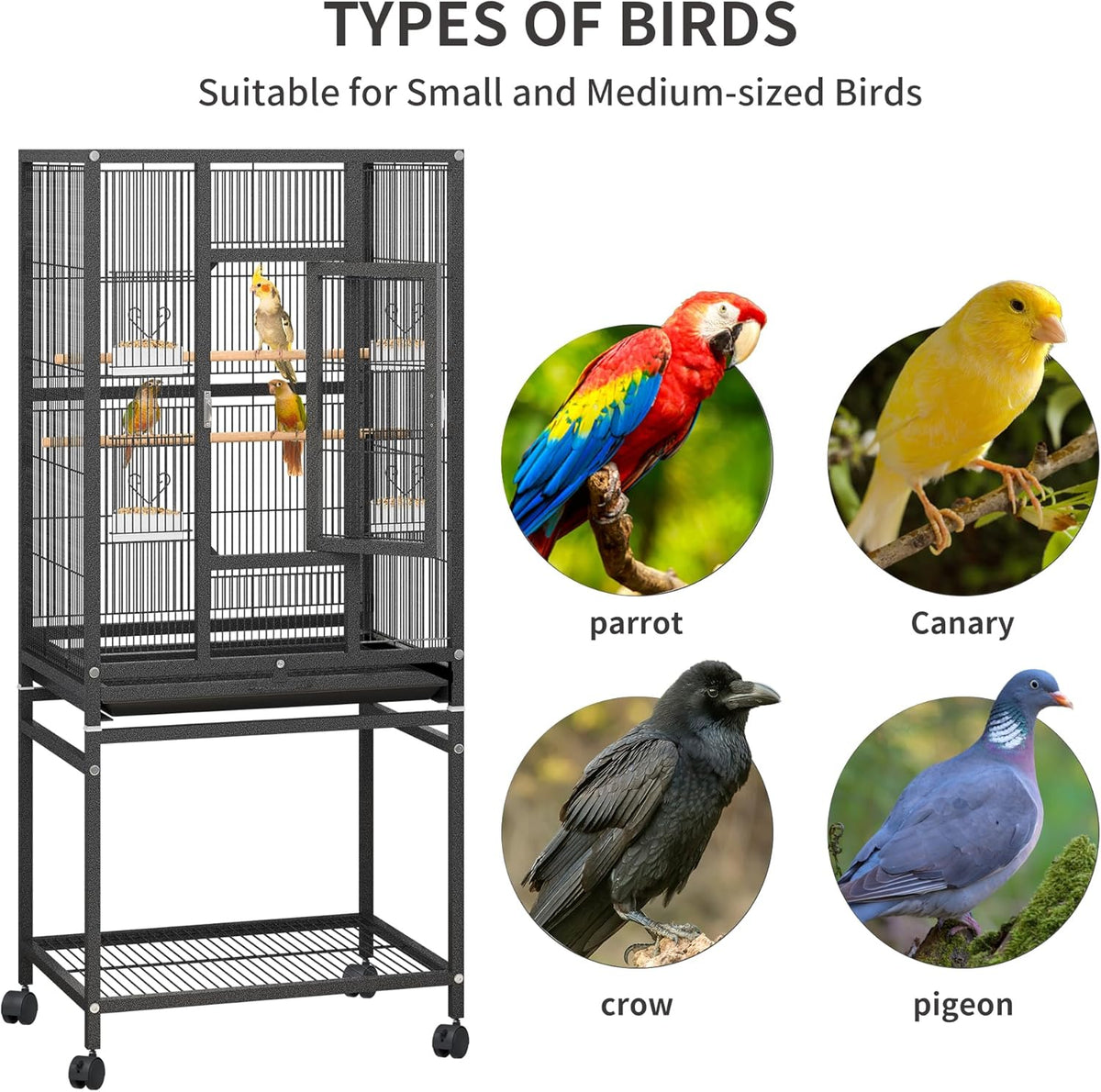 YITAHOME 53.9 inches Metal Bird Cage for Parakeets: Large Parrot Cages with Seed Catcher & Birdcage