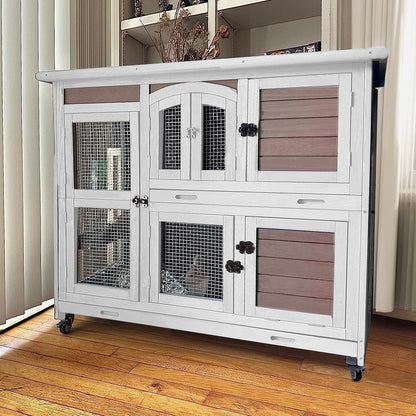 GUTINNEEN Rabbit Hutch Indoor Outdoor Bunny House Guinea Pig Cage on Wheel with Plastic Tray 47inch