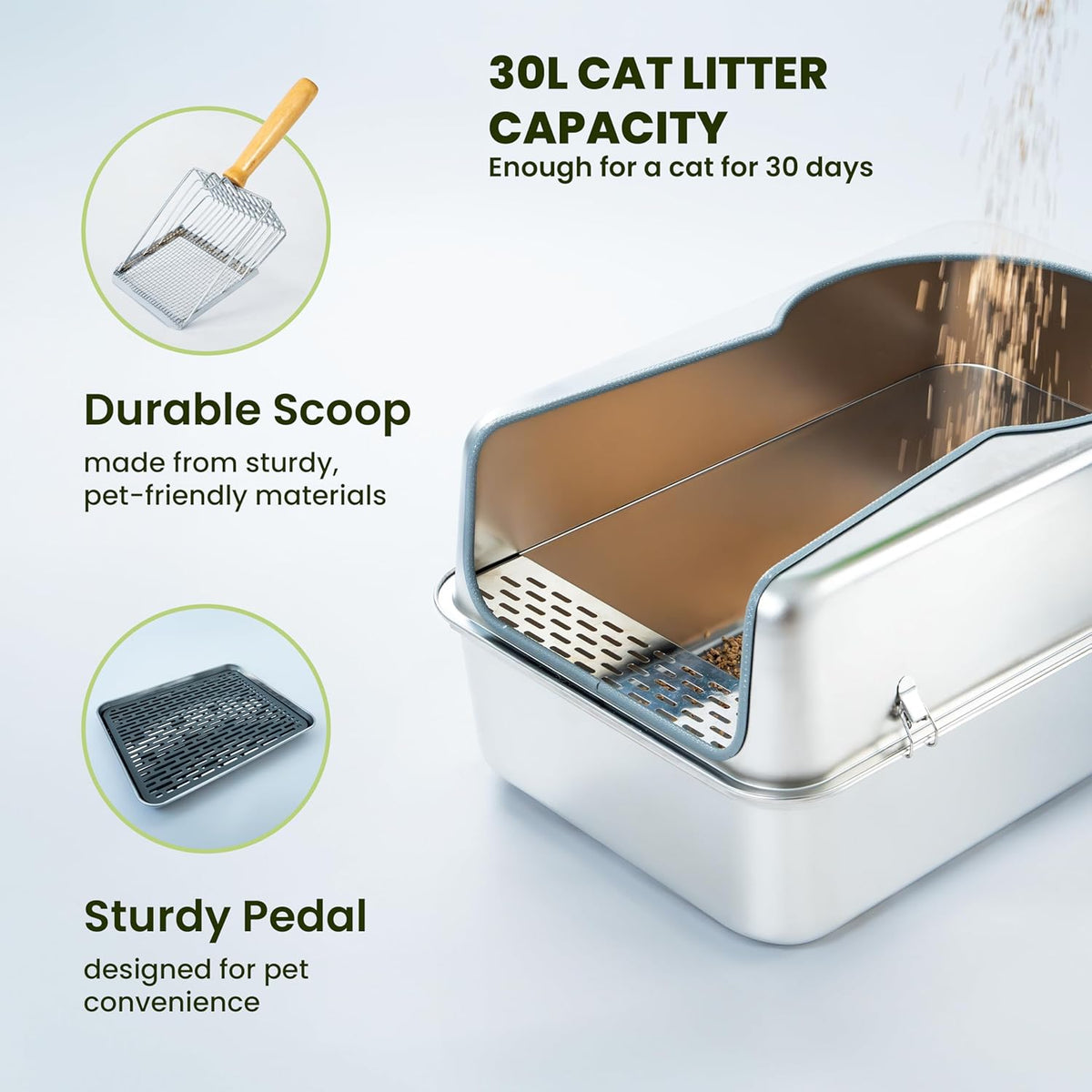 Cattasaurus 100% Stainless Steel Litter Box Enclosure for Large Cats 30+ lbs, Odor-Free & Easy to