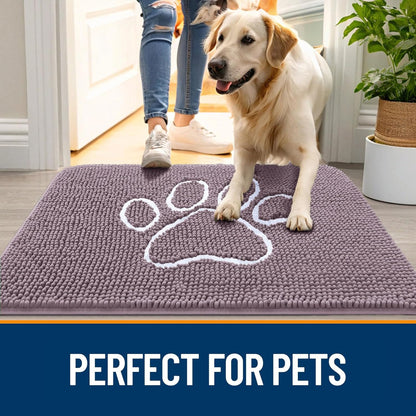 OLANLY Door Mat for Muddy Dog Paws 36x24, Absorbent Chenille Mud Doormat with Paw Print Design