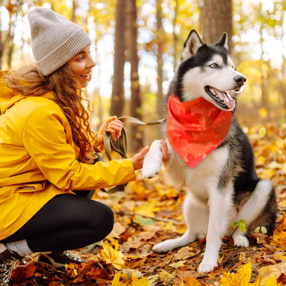 100 Pieces Fall Dog Bandanas Bulk Maple Leaves Bandanas for Dogs Autumn Soft Doggie Bibs Adjustable