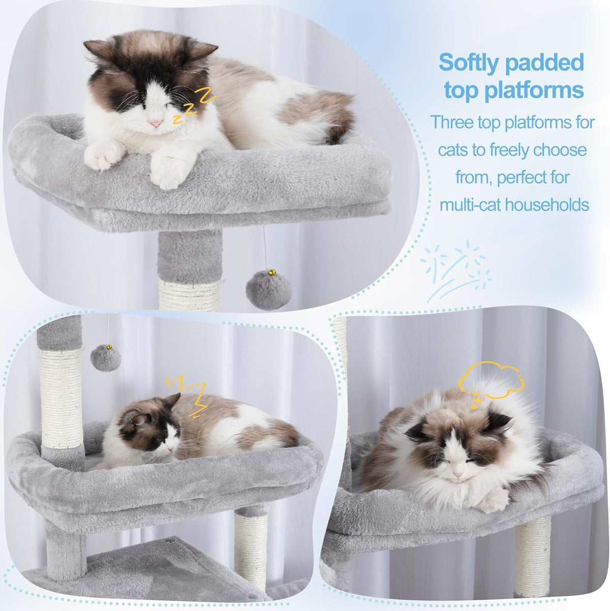 Hey-brother Cat Tree Tower, Scratching Posts with a Extended Part, Wide Platforms, Cozy Condos