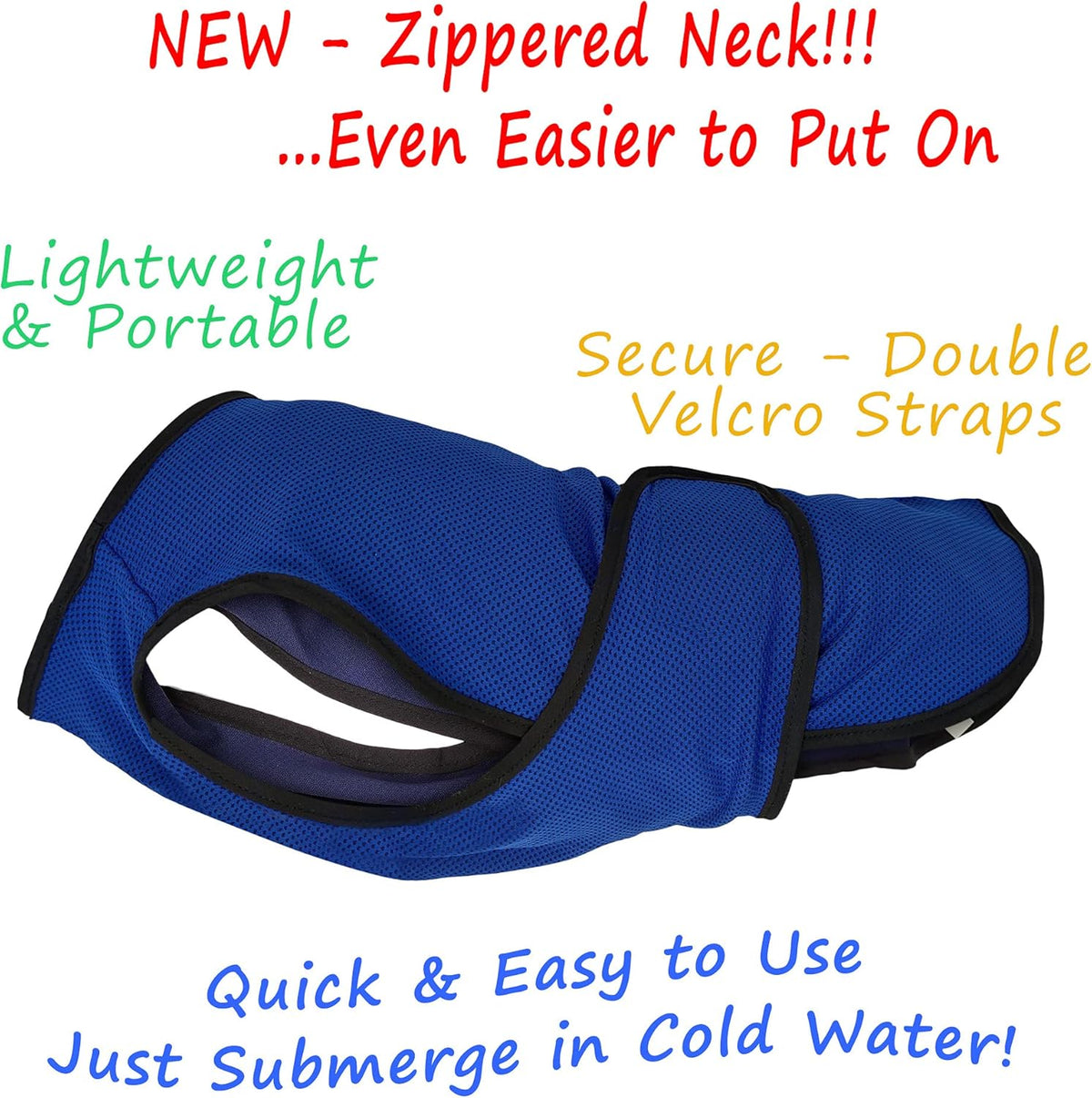 Dog Cooling Vest – Lightweight Summer Jacket for Dogs with Zip Neck & Velcro – Easy On/Off Cooling