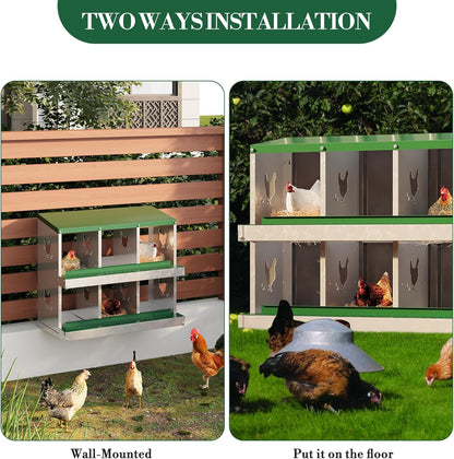 6 Hole Chicken Nesting Box with Roll Out Egg Tray, Rustproof & Ventilated Chicken Laying Boxes for
