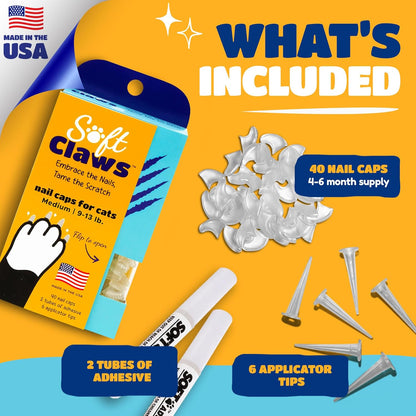 Soft Claws Cat Nail Caps for Medium Cats – (40 Caps, Blue & Gold) - Made in USA