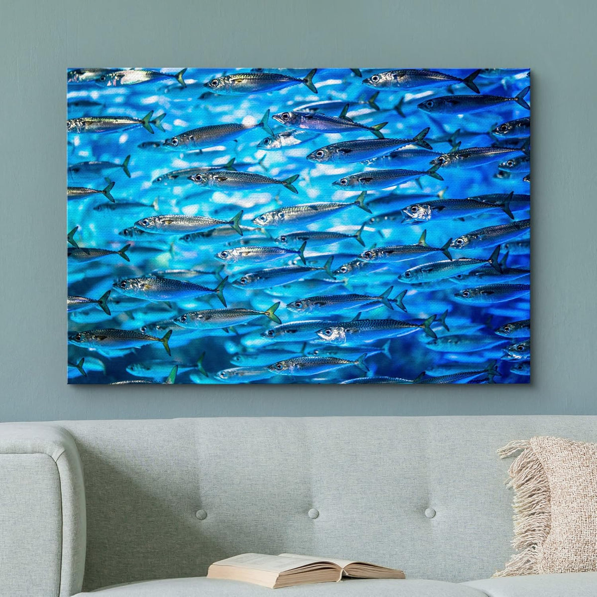 wall26 Canvas Print Wall Art Close Up Sardine School of Fish Underwater Nature Animals Photography