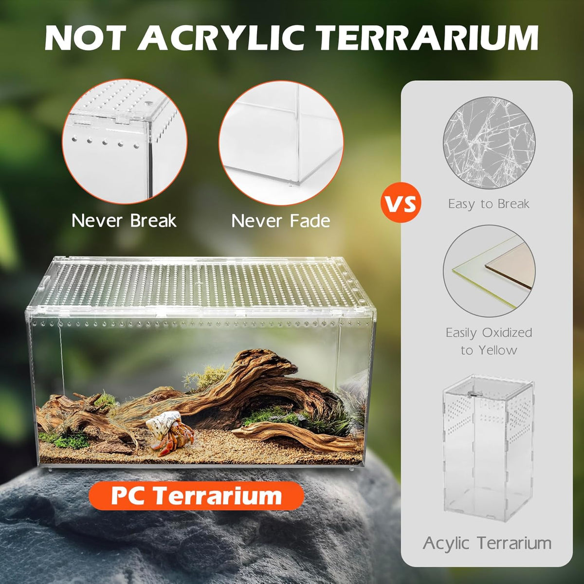 AZV Reptile Terrarium Tank,Versatile Enclosure for Leopard Crested Gecko,Lizard Cage,Spider Starter