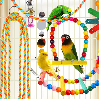 8 pcs Bird Toys for Parakeets with Colorful Ladder Hammock Bird Cage Accessories Bird Perch Stand