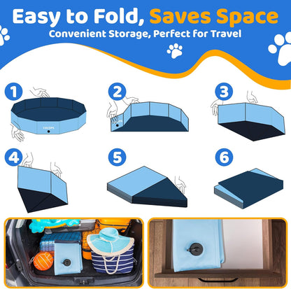 79" x 12" Foldable Dog Pool - Collapsible Hard Plastic Kiddie Pool for Dogs & Kids, Non-Slip Pet