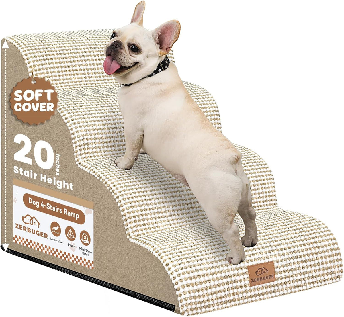 Dog Ramp and Stair for Bed 16" H-20 H,3-Step Cat Stair for Sofa and Chair,4-Step Dog Ramp for High