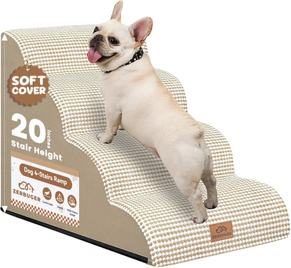 Dog Ramp and Stair for Bed 16" H-20 H,3-Step Cat Stair for Sofa and Chair,4-Step Dog Ramp for High