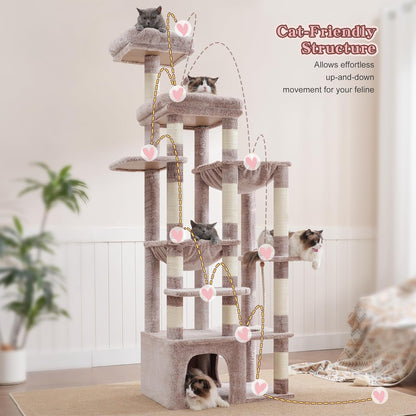 Heybly Heavy Duty Cat Tree, 71-Inch Tall Tower for Large Maine Coon with Extra-Large Baseboard, Cat