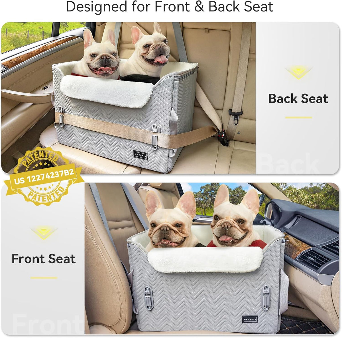 PETSFIT Dog Booster Car Seat, Waterproof PU Leather Car Seat for Dogs with Patented Safe Buckles, 2