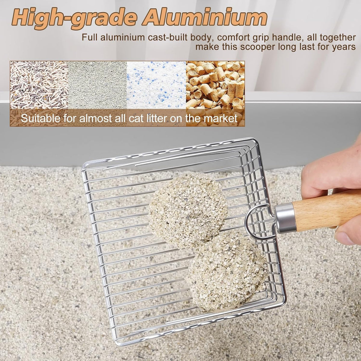 Metal Cat Litter Scoop with Holder, Poop Scooper with Stand and 2 Rolls of Garbage Bags, Heavy Duty