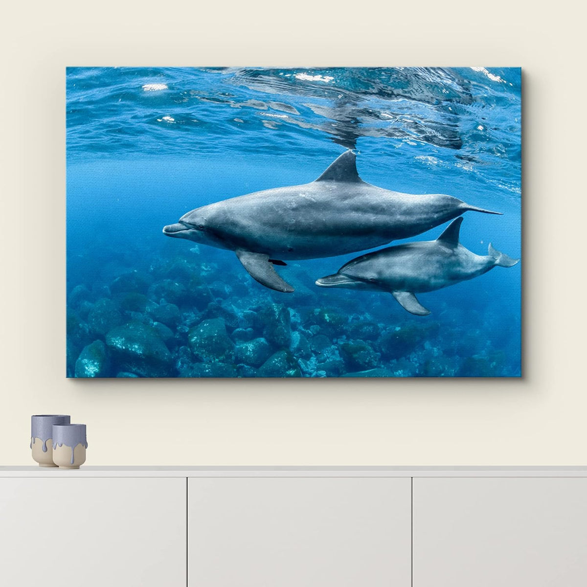 wall26 Canvas Print Wall Art Tropical Ocean Sea Underwater Dolphin Duo Nature Animals Photography