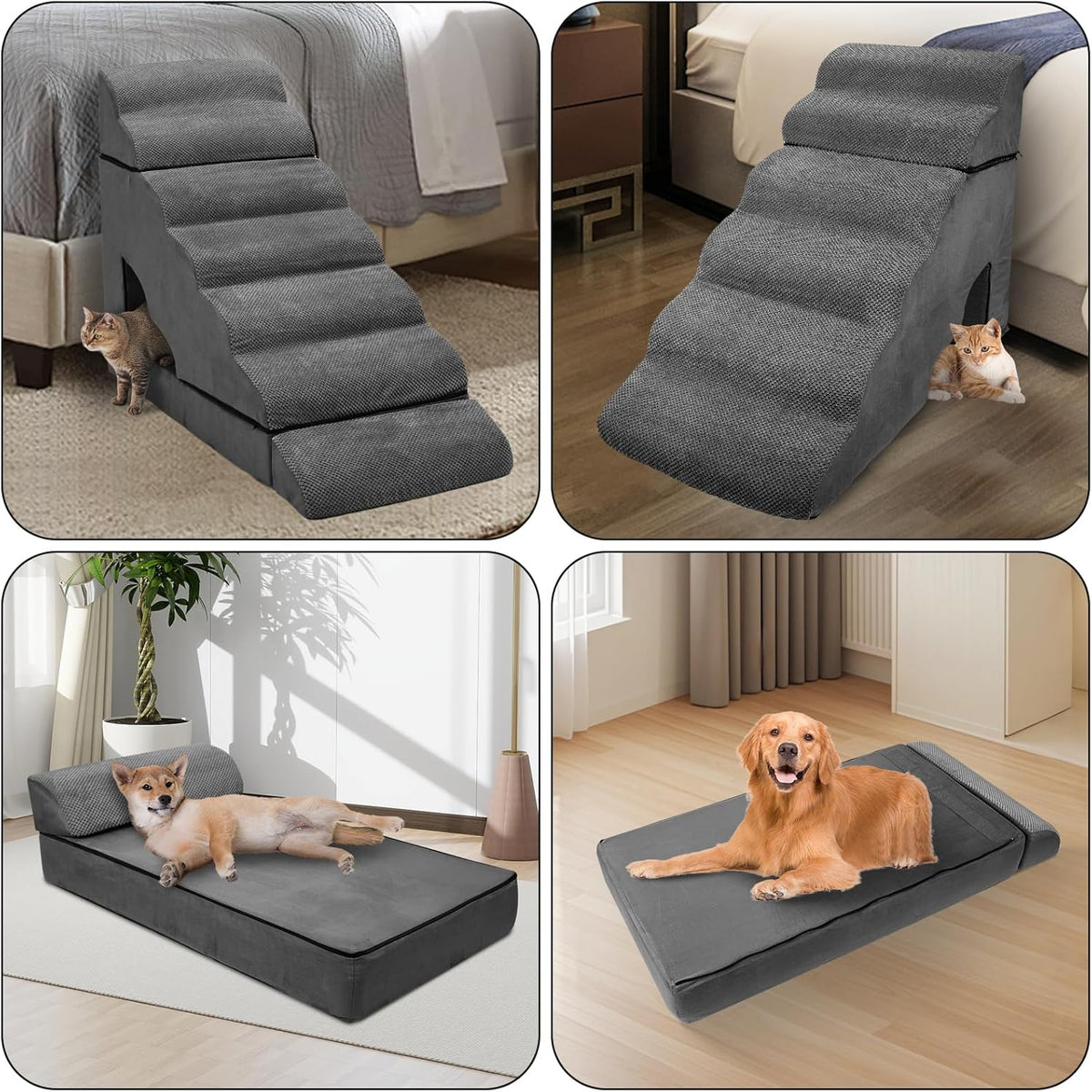 Foam Dog Stairs & Steps Ramps for High Beds 30-36 inches High Tall Large Dogs, LitaiL 7 Step Pet