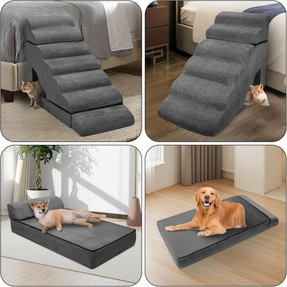 Foam Dog Stairs & Steps Ramps for High Beds 30-36 inches High Tall Large Dogs, LitaiL 7 Step Pet