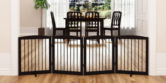Freestanding Pet Gate for Dogs, Foldable Wooden Dog Gate for House, Indoor Dog Gate for Stair