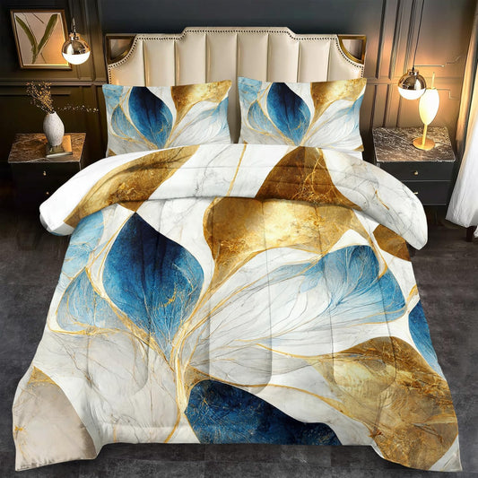 Vintage Floral Comforter Set Queen Size Women,Marble Flower Bedding Set Queen,Marble Blue Flower