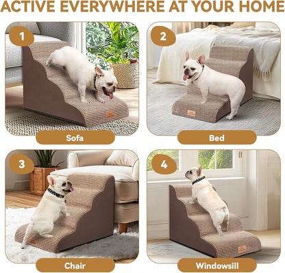Dog Ramp and Stair for Bed 16" H-20 H,3-Step Cat Stair for Sofa and Chair,4-Step Dog Ramp for High