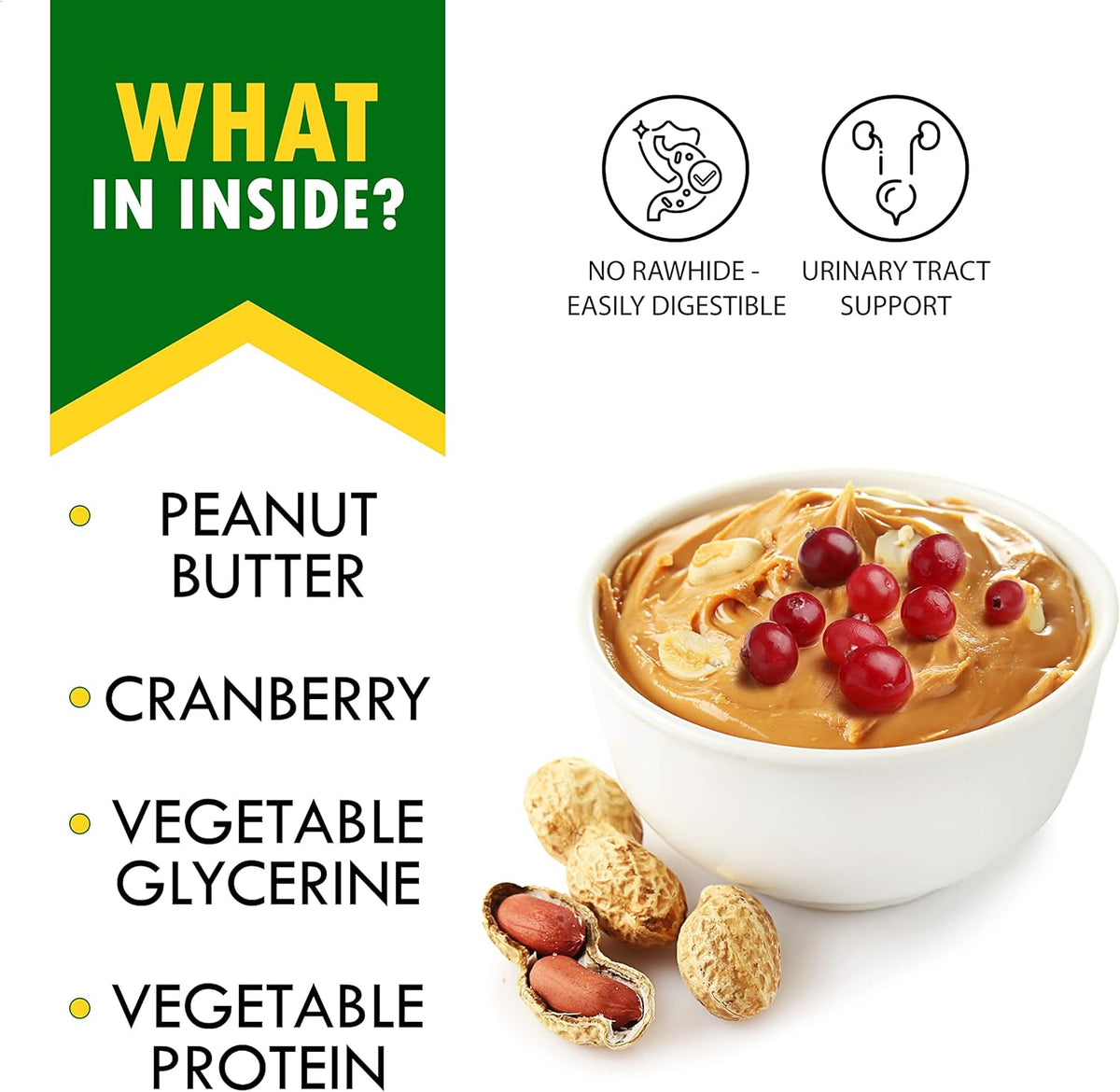 Dog Treats Peanut Butter Bones with Cranberry & Rawhide Free Chew 11 Oz - Pet Natural Mini & Big
