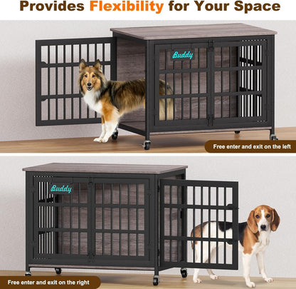 EasyCom 41"/33"/27" Dog Crate Furniture with Name Tag, Heavy Duty Dog Kennel Indoor for Medium