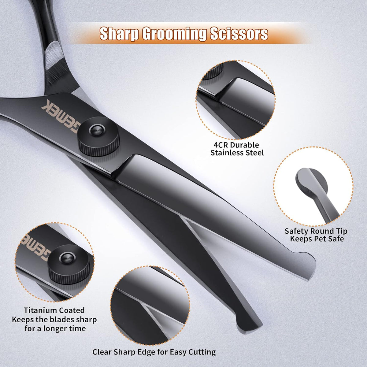 Dog Grooming Scissors Kit with Safety Round Tips, GEMEK Professional 6 in 1 Grooming Scissors for