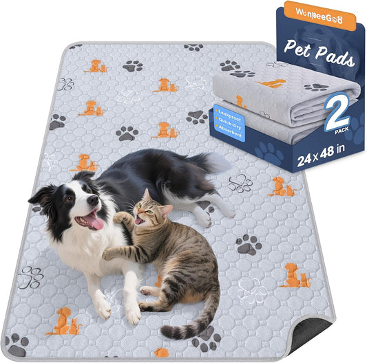 Washable Pee Pads for Dogs, 2 Pack Absorbent Reusable Training Dog Pads Pet Puppy Pads, Non-Slip