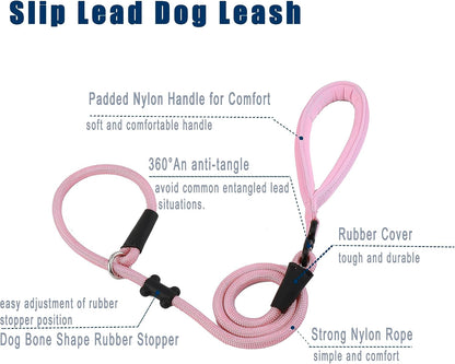 Slip Lead Dog Leash，Strong Nylon Rope Leash and Padded Handle,No Pull Outdoor Walking Training Lead