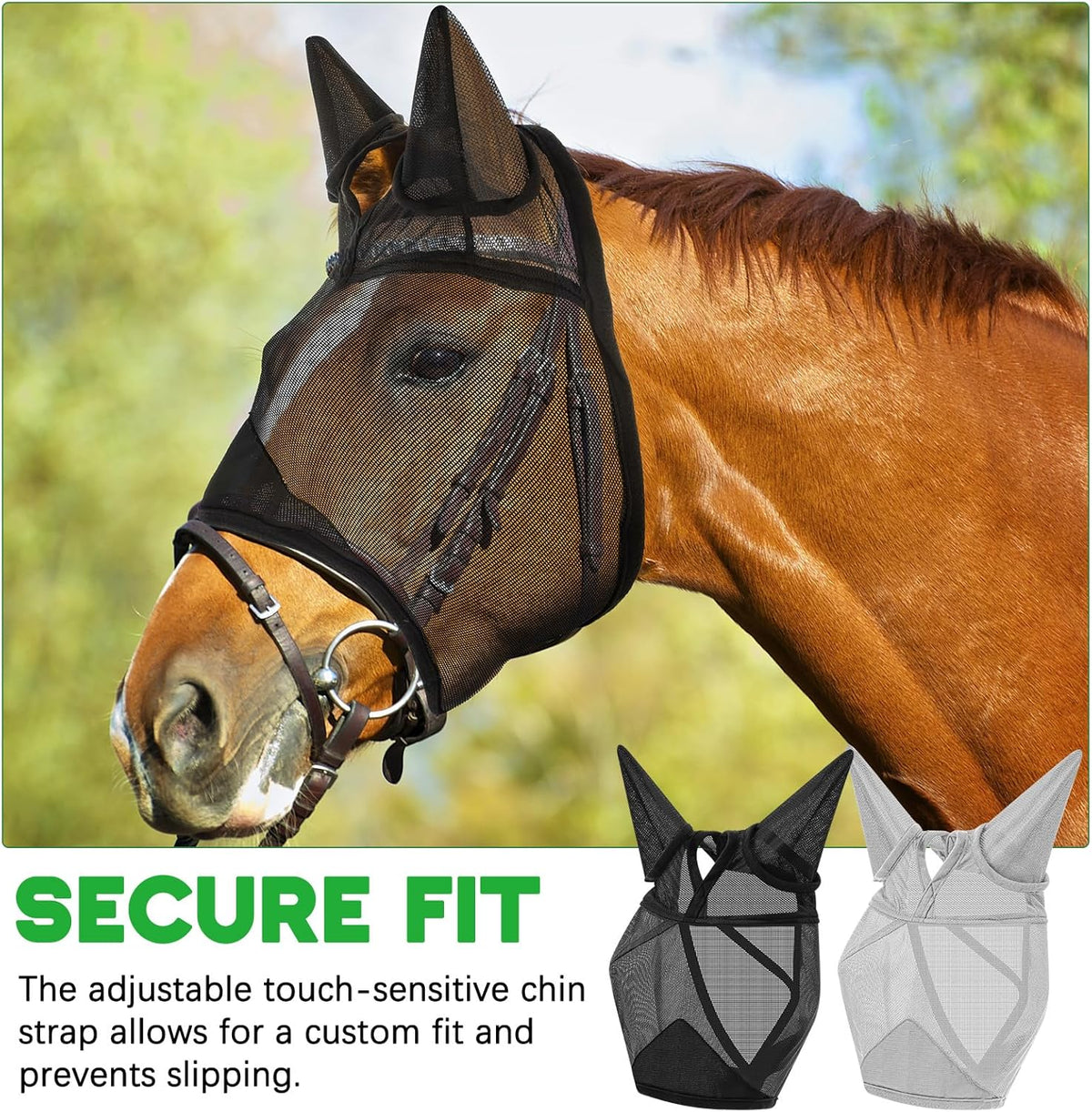 2 Pcs Horse Fly Mask with Ears Adjustable UV Protection Horse Fly Mask Accessories Large Eye Space