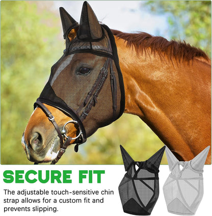 2 Pcs Horse Fly Mask with Ears Adjustable UV Protection Horse Fly Mask Accessories Large Eye Space