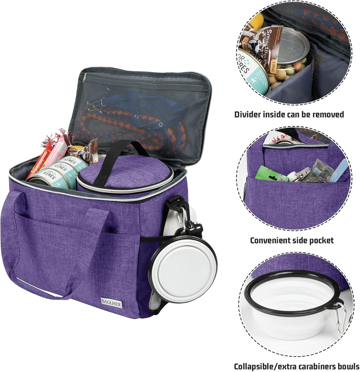 BAGLHER Dog Travel Bag Backpack Pet Supplies Backpack 5-Piece Set with Shoulder Strap 2 Lined Pet