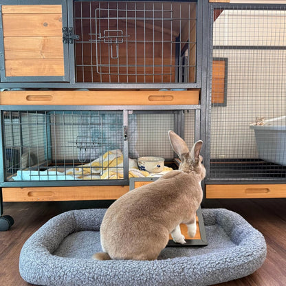 Rabbit Hutch Bunny Cage Strong Iron Frame Rabbit Cage Indoor and Outdoor Chicken Coop with Casters