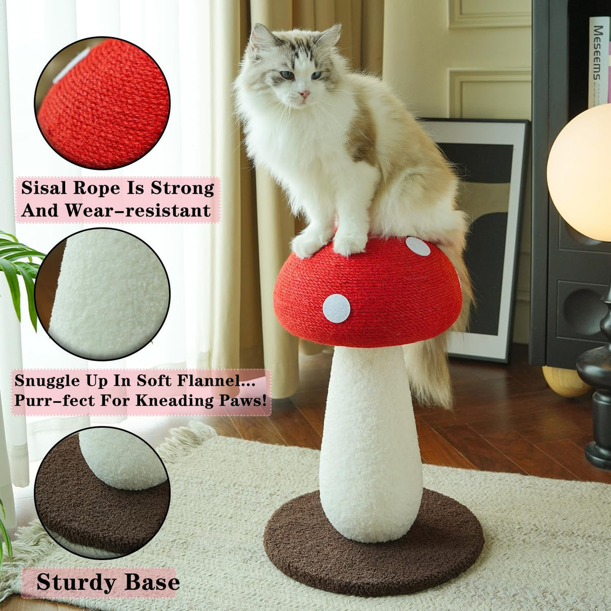 Mushroom Cat Scratcher, Cute Cat Scratching Post, Durable Sisal Rope Cat Scratching Board, Kitten