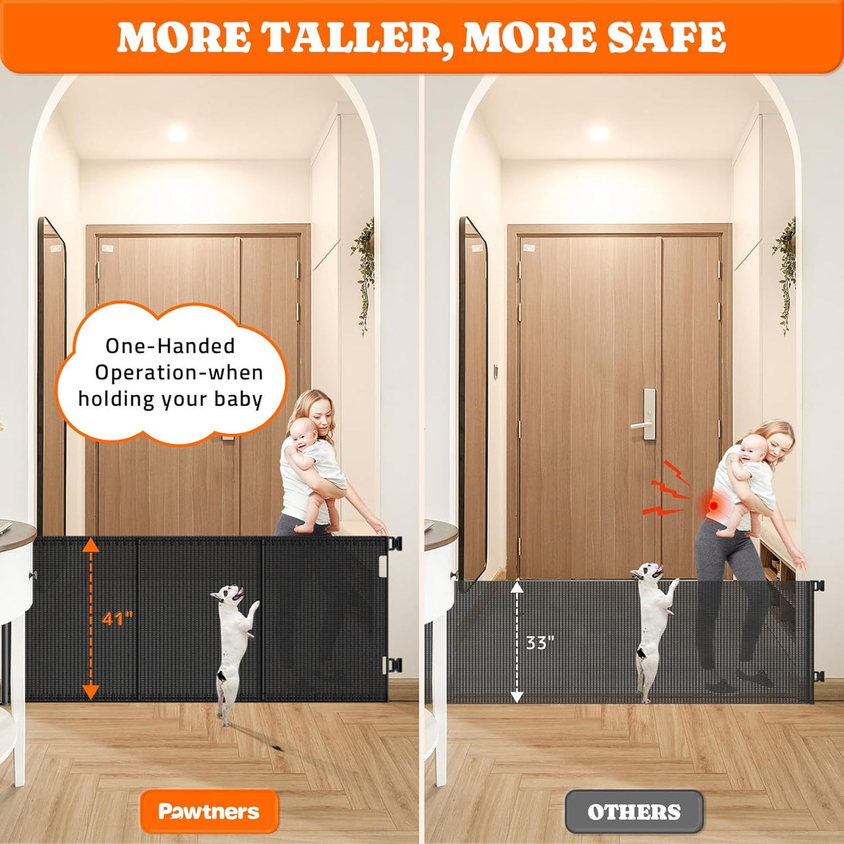 Pawtners Retractable Baby Gates Extra Wide, 41" Tall Extends up to 120" Wide, Dog Gate Indoor for