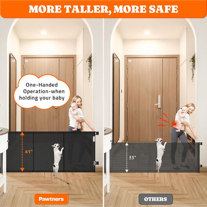 Pawtners Retractable Baby Gates Extra Wide, 41" Tall Extends up to 120" Wide, Dog Gate Indoor for