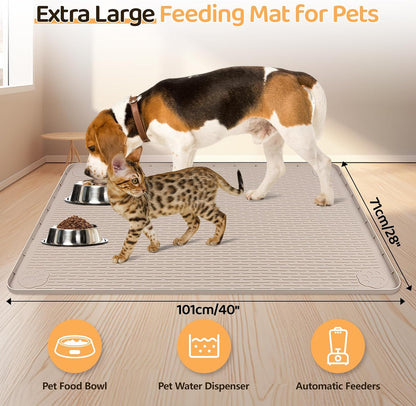 Dog Food Mat, Extra Large 40" x 28" Silicone Pet Feeding Mat for Small, Medium, and Large Pets