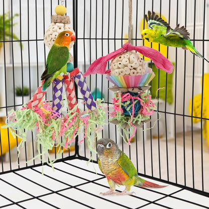 Wontee Bird Colorful Shredding Crinkles Foraging Toys Natural Sola Ball for Parrots Cockatiels